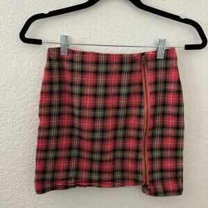 Junkfood Red Plaid Zip Mini Skirt Junior Size 1 XS Preppy Schoolgirl Punk Retro